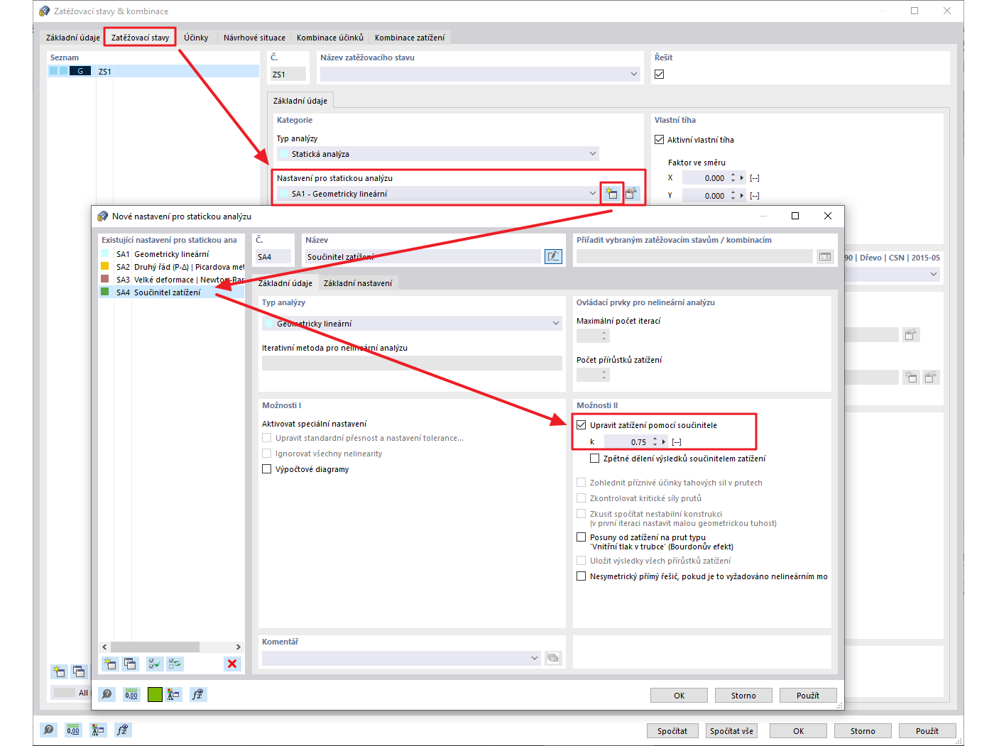 FAQ 005210 | Je možné upravit zatížení jednoho nebo více zatěžovacích stavů součinitelem, který v nich rovnoměrně zvyšuje nebo snižuje všechna zatížení?