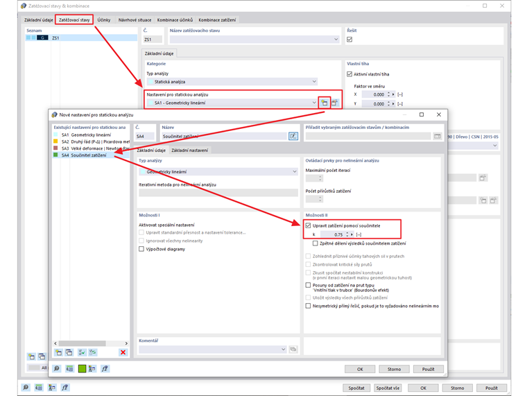 FAQ 005210 | Je možné upravit zatížení jednoho nebo více zatěžovacích stavů součinitelem, který v nich rovnoměrně zvyšuje nebo snižuje všechna zatížení?