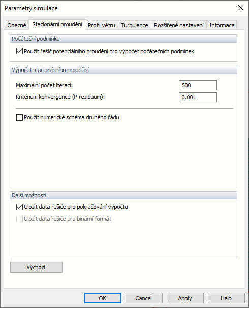 Parametry simulace, Stacionární proudění