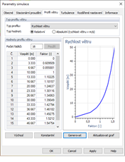 Parametry simulace, Profil větru