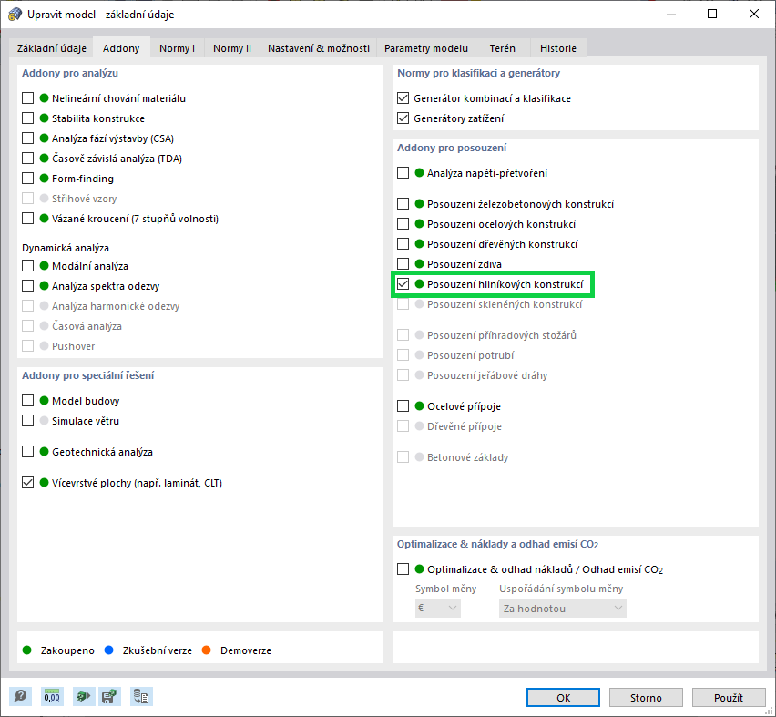 Aktivace addonu Posouzení hliníkových konstrukcí