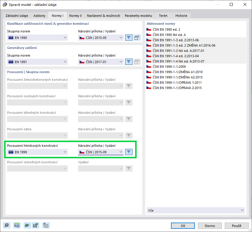 Nastavení návrhové normy