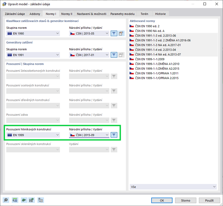 Nastavení návrhové normy