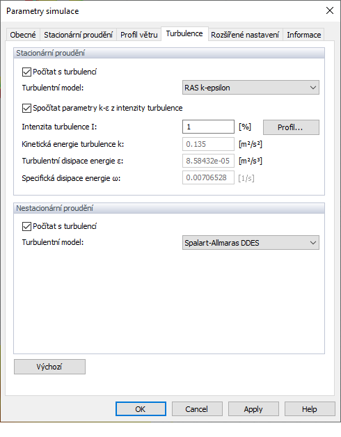 Parametry simulace, Turbulence