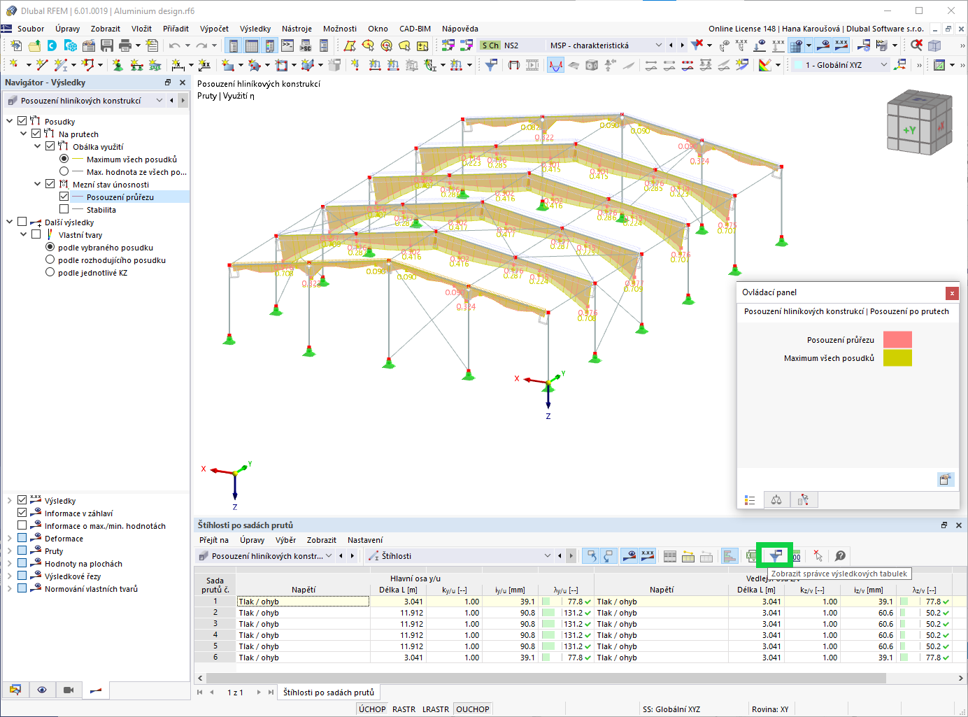 Výsledky pro posouzení hliníkových konstrukcí