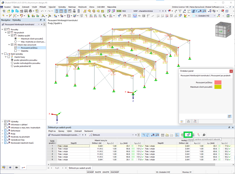 Výsledky pro posouzení hliníkových konstrukcí