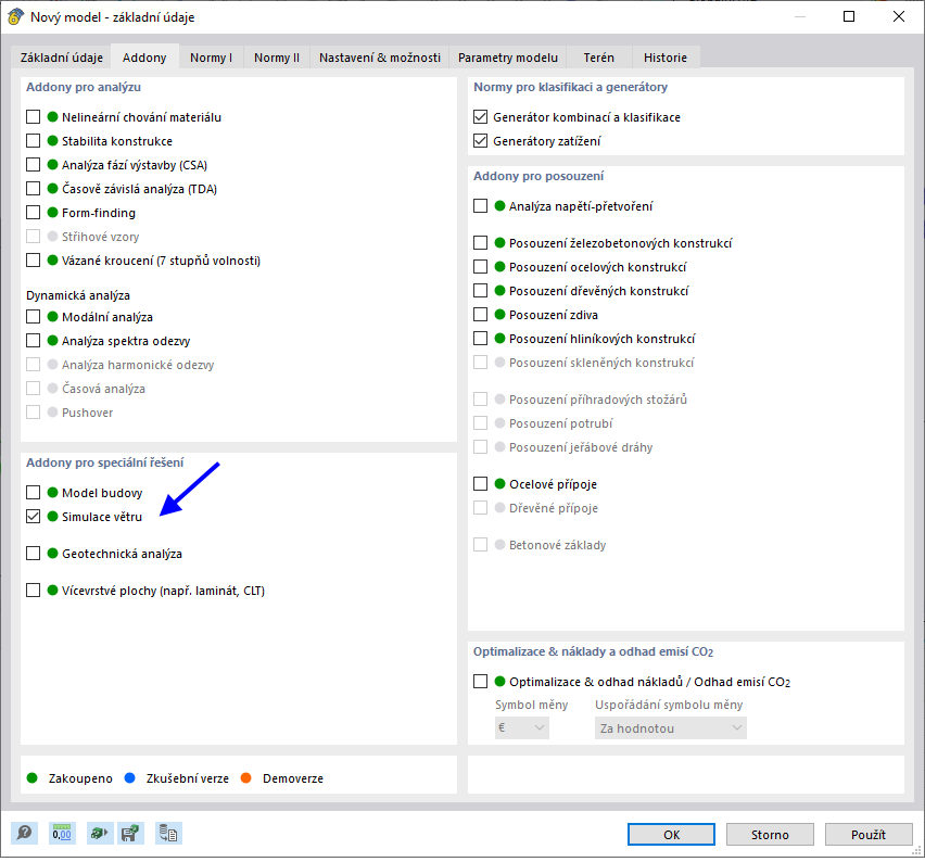 Základní údaje, addony
