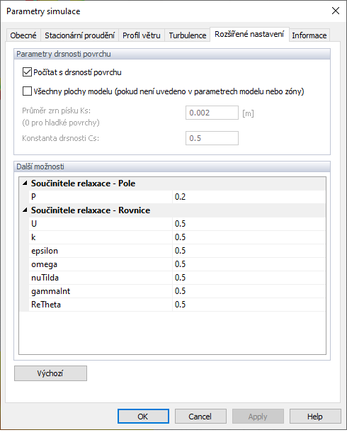Parametry simulace, Pokročilé