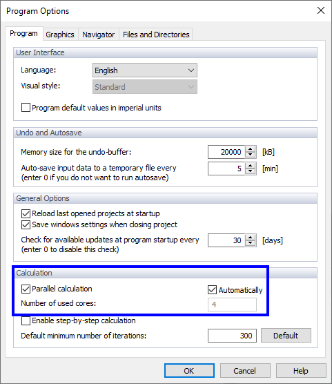 Možnosti programu, Program