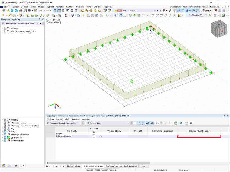 FAQ 005214 | Chtěl bych posoudit železobetonovou desku na protlačení. Vybral jsem uzel a nastavil jej k posouzení na protlačení. Uzel je vyhodnocen jako neplatn