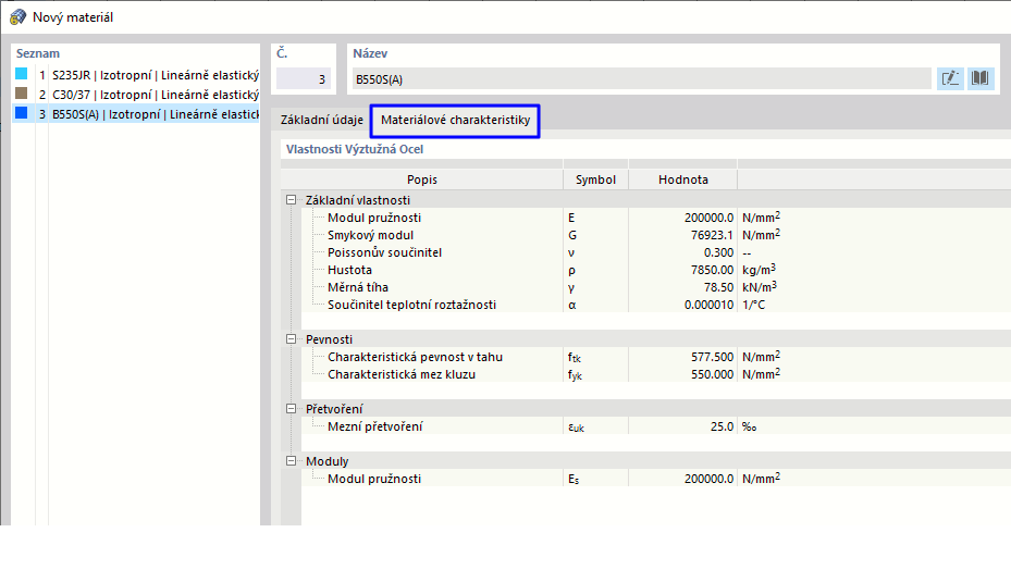 Materiálové hodnoty pro posouzení betonu
