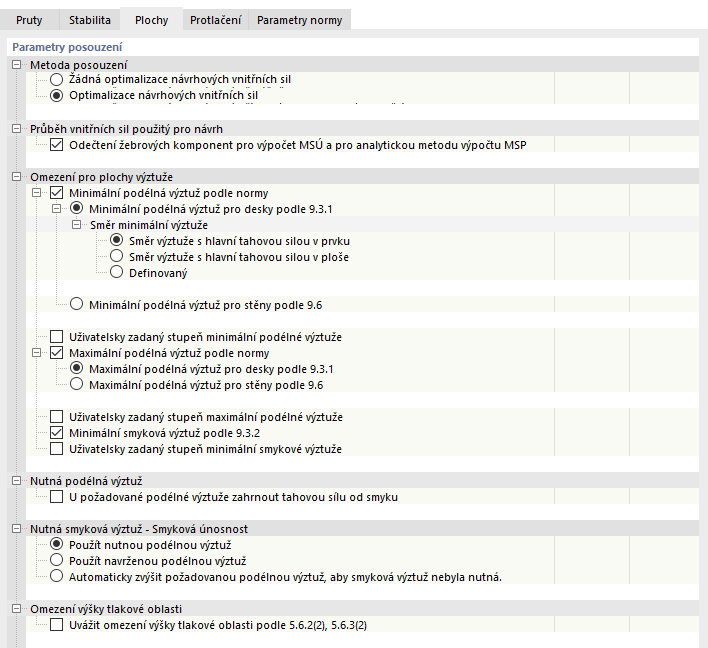 Upravit konfiguraci únosnosti - Plochy