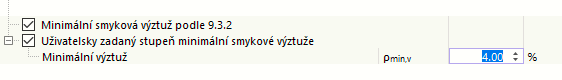 Minimální smyková výztuž podle 9.3.2 pro DIN EN 1992-1-1