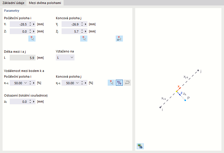 Definování bodu mezi dvěma polohami