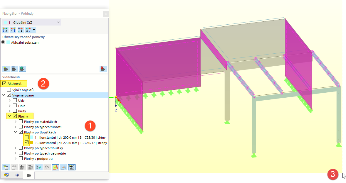 Výběr všech stěnových ploch pomocí viditelností