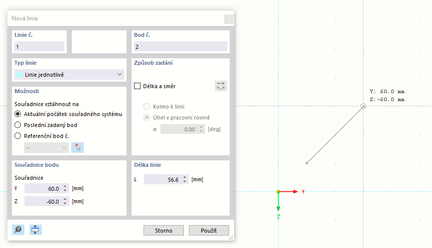 Grafické zadání linie