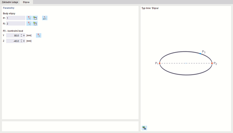 Dialog "Nová linie", Záložka "Elipsa"