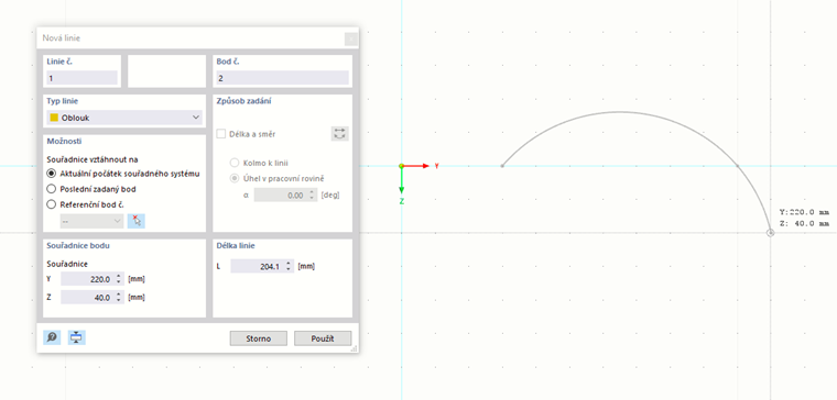 Grafické zadání oblouku