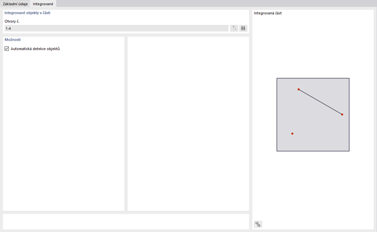 Dialog "Nová část", záložka "Integrované objekty"