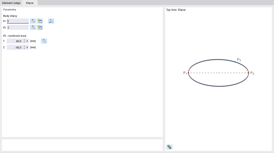 Dialog 'Nový prvek', Záložka 'Elipsa'