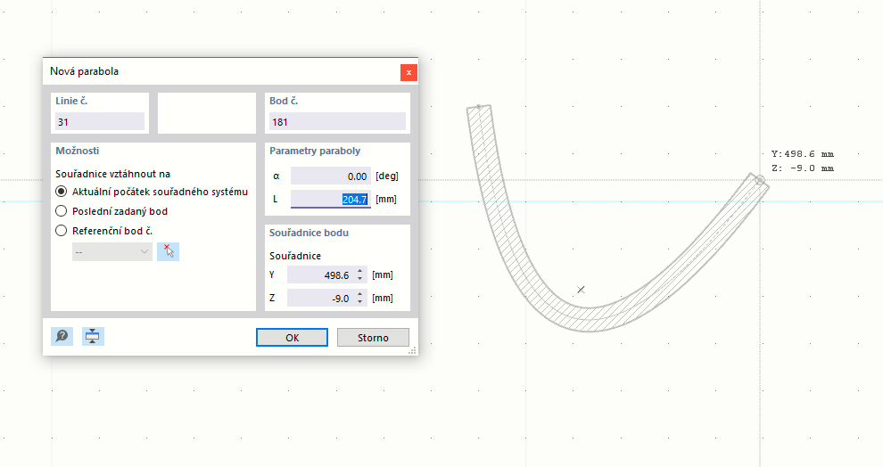 Grafické zadání parabolického prvku