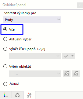 Resetování výběru v ovládacím panelu