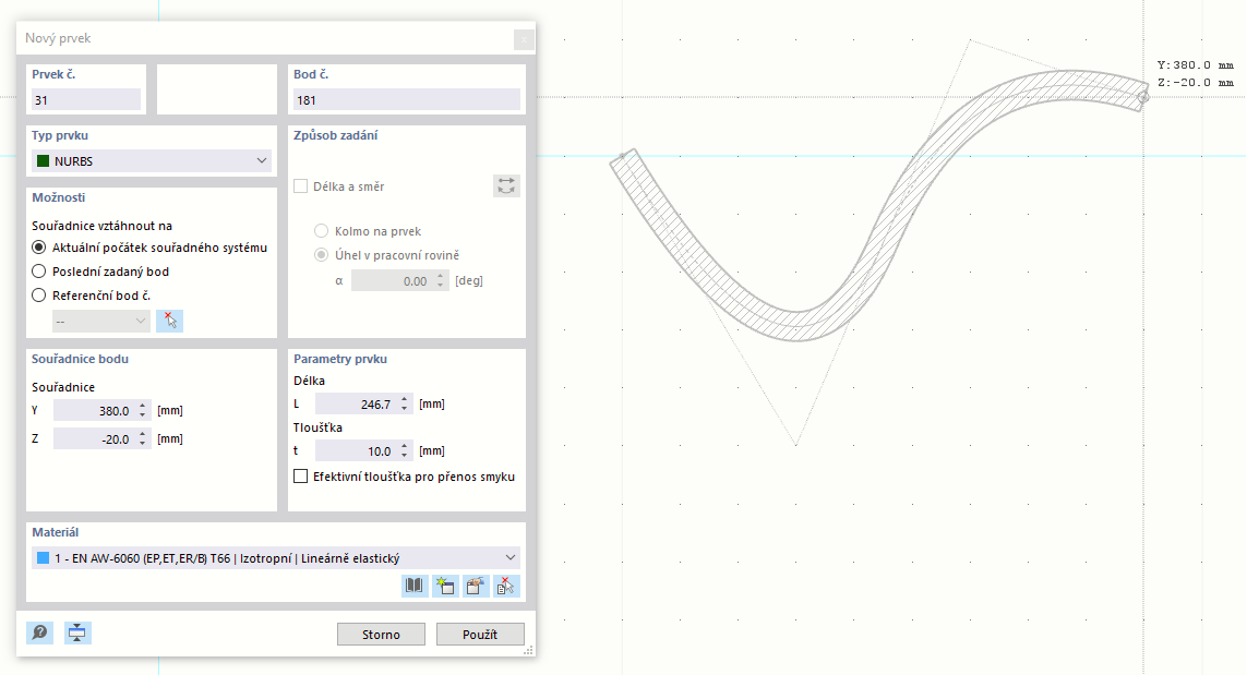 Grafické zadání prvku NURBS