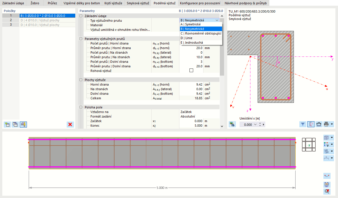 Zadání uspořádání výztužných prutů