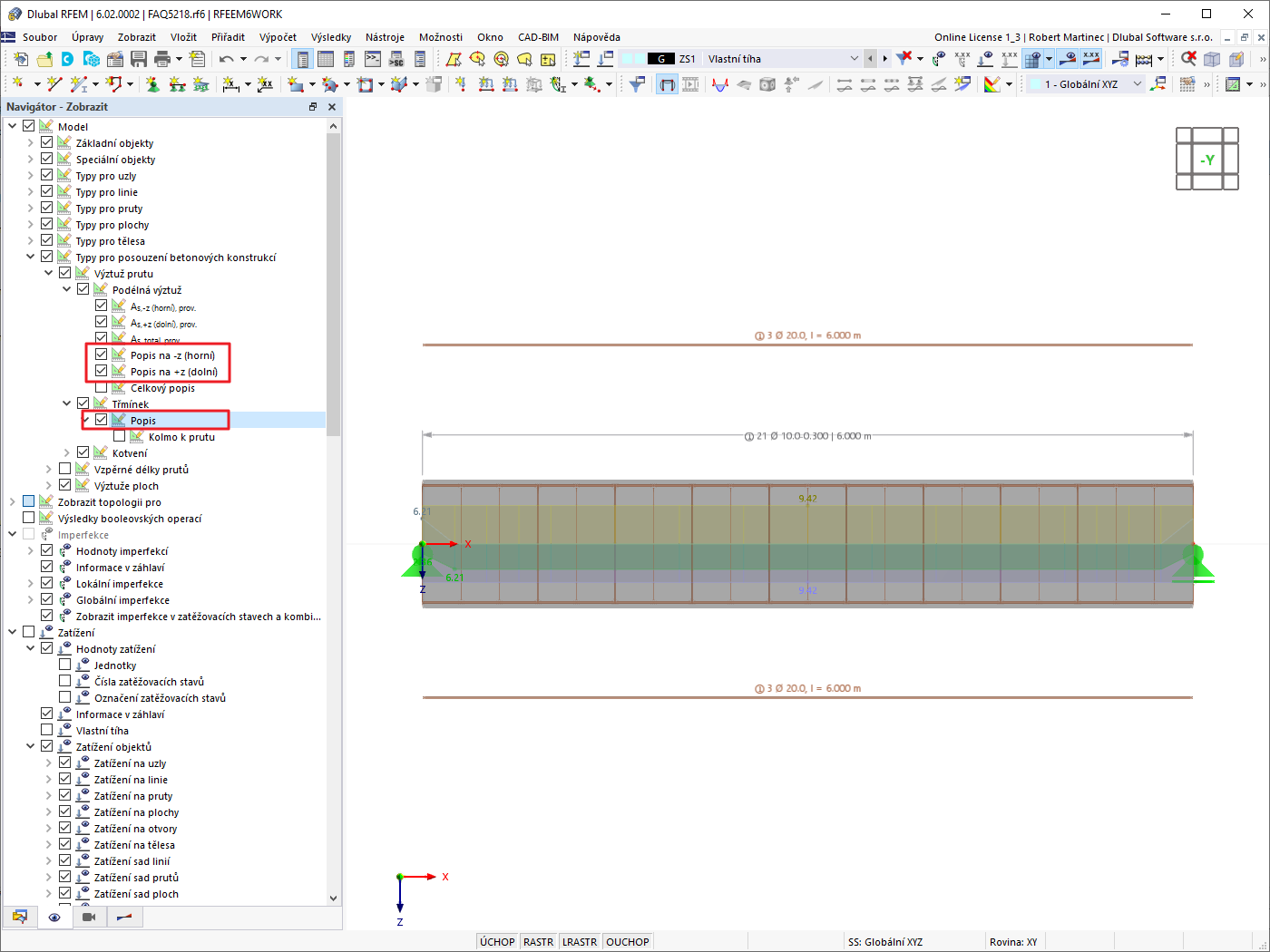 FAQ 005218 | Je možné v programu RFEM 6 zobrazit popis výztuže?