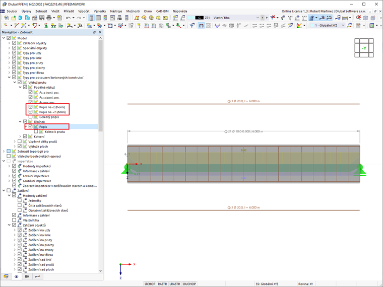 FAQ 005218 | Je možné v programu RFEM 6 zobrazit popis výztuže?
