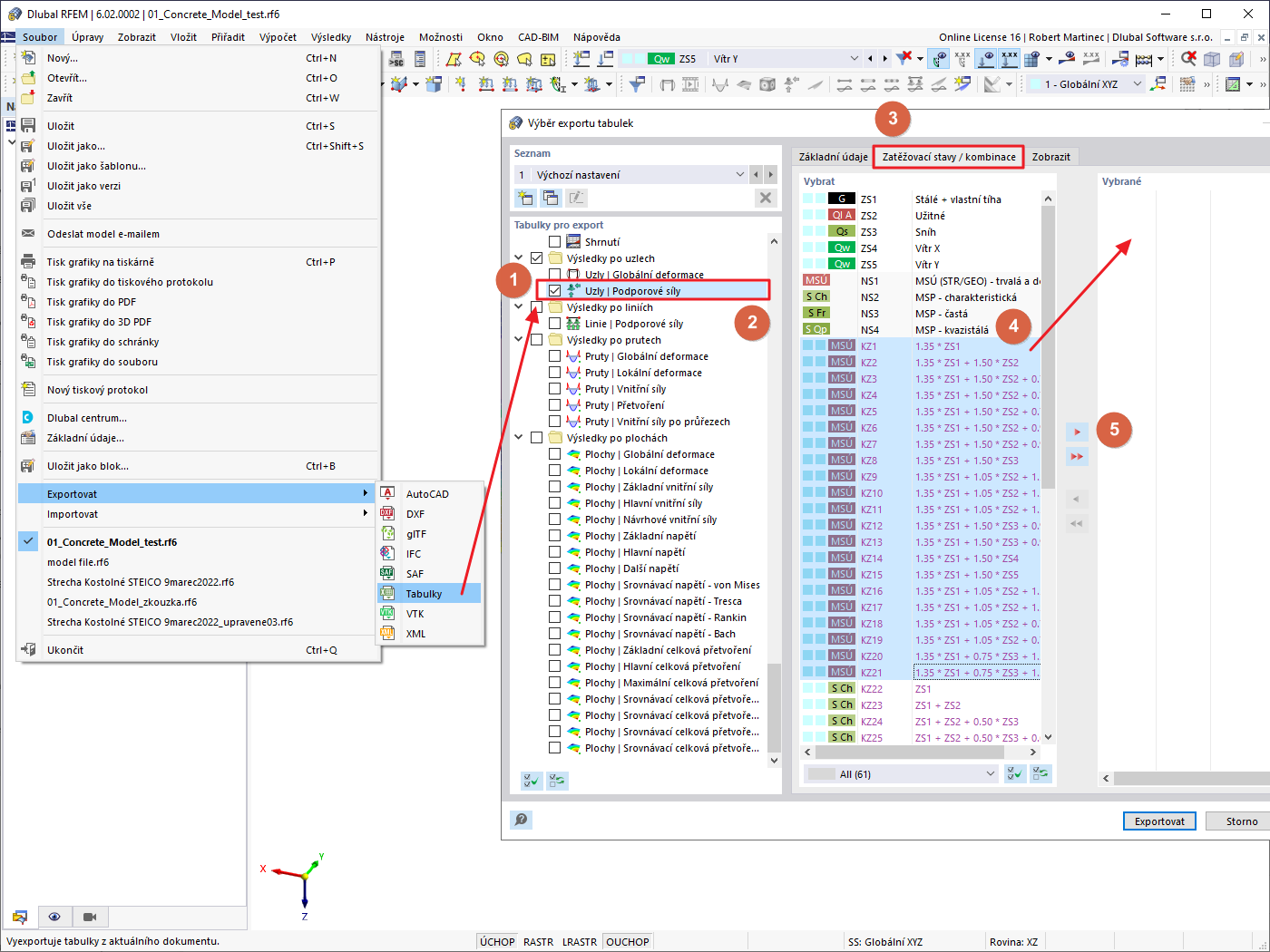 FAQ 005219 | Toto je text z Wiki pro dotaz: V programu RFEM 6 bych chtěl exportovat uzlové podporové síly několika zatěžovacích stavů..