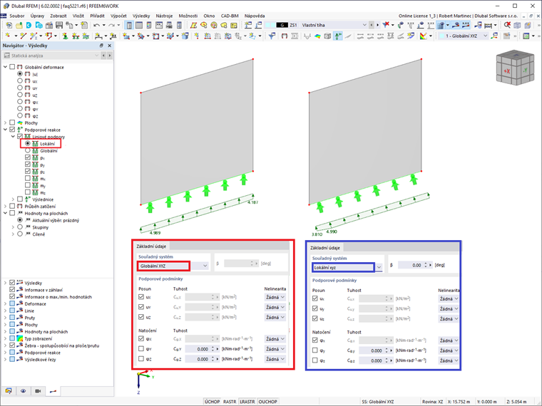 FAQ 005221 | V programu RFEM 6 se u liniových podpor nezobrazují lokální podporové reakce. Jak musím postupovat, abych je získal?