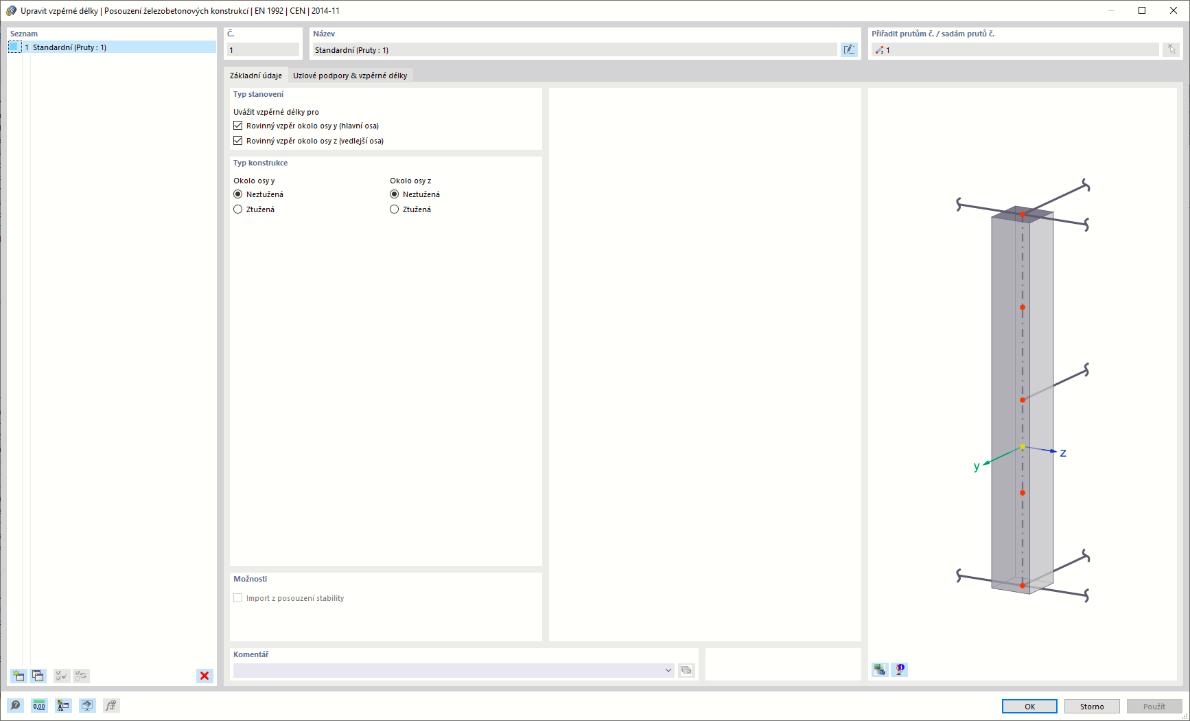 Dialog "Nové vzpěrné délky"