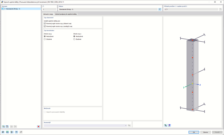 Dialog "Nové vzpěrné délky"