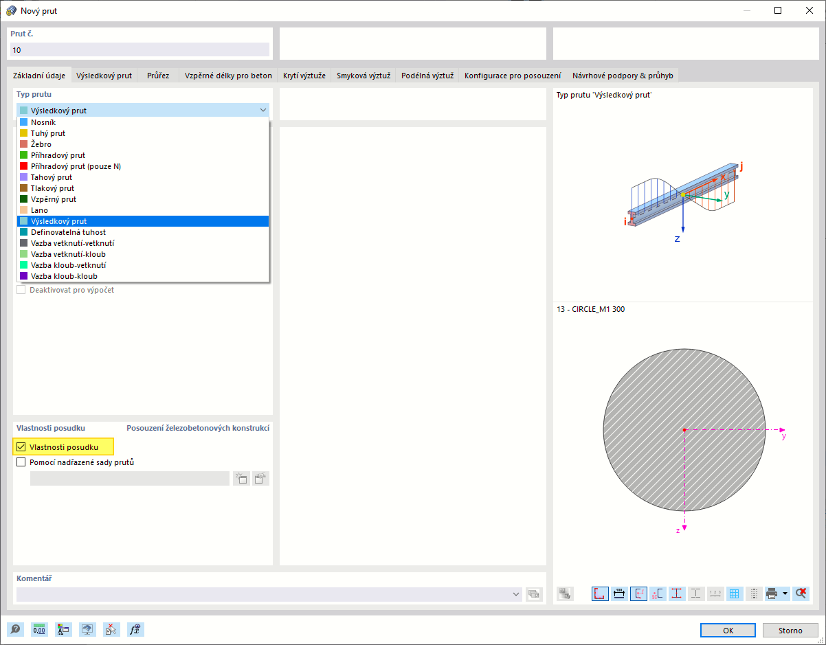Výběr typu prutu „Výsledkový prut“