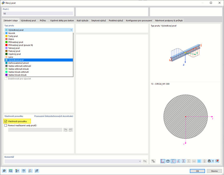 Výběr typu prutu „Výsledkový prut“