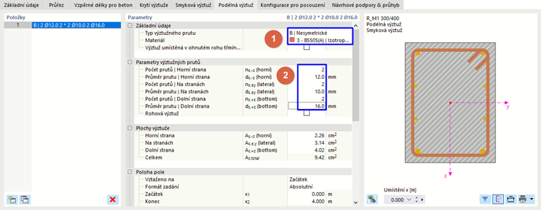 Zadání podélné výztuže