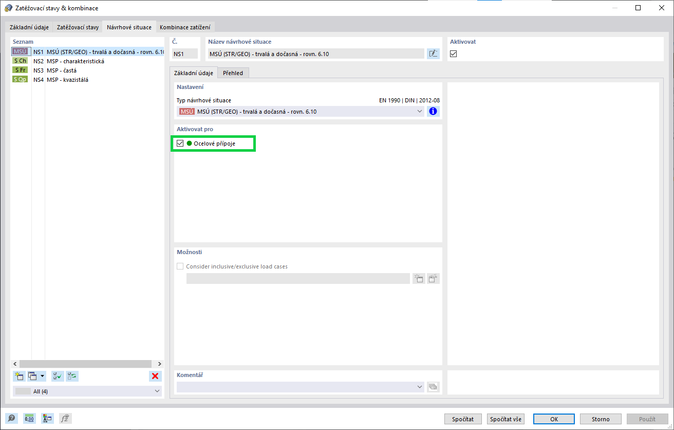 Addon Aktivace návrhové situace pro ocelové přípoje