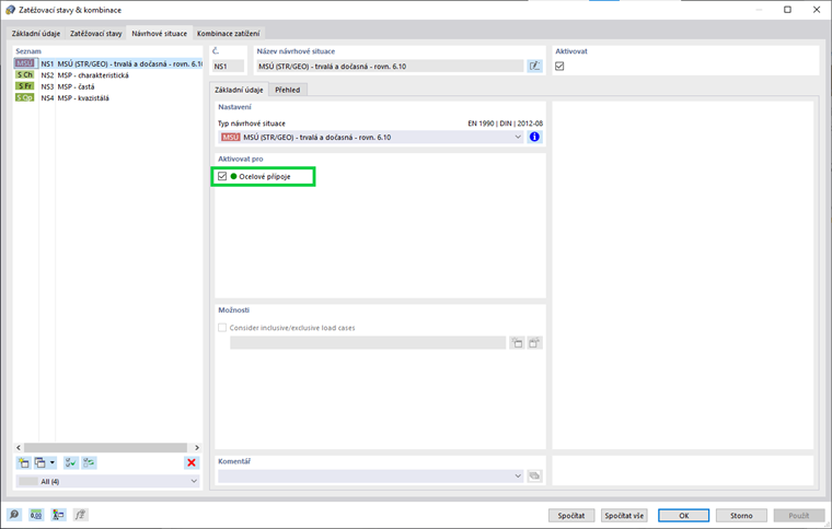 Addon Aktivace návrhové situace pro ocelové přípoje