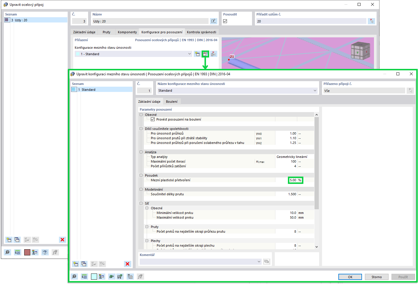 Konfigurace mezního stavu únosnosti
