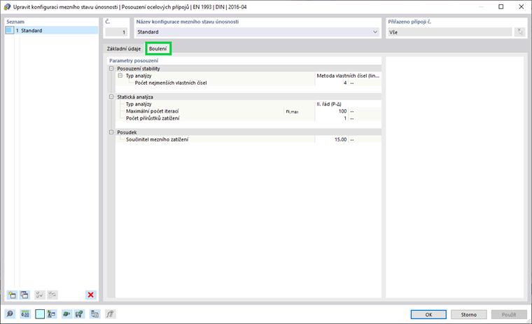 Parametry posouzení pro boulení