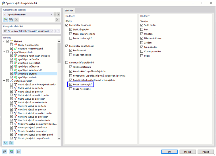 Výběr „rozhodujících“ výsledků
