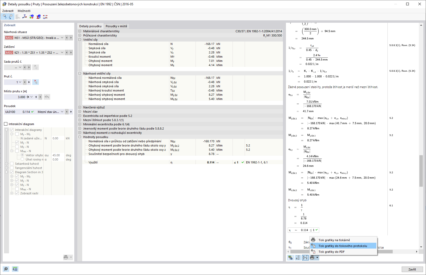 Kontrola detailů sloupu pro dvouosý ohyb