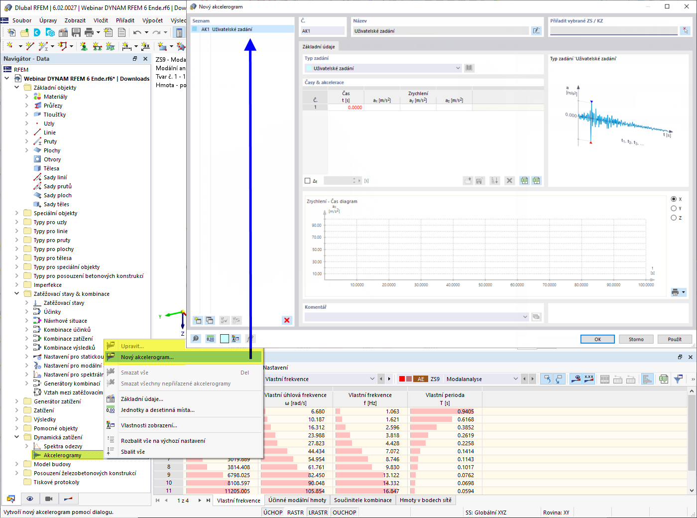 Dialog "Nový akcelerogram"