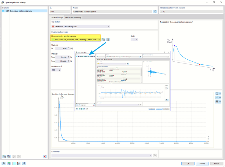 Vygenerování spektra odezvy z akcelogramu