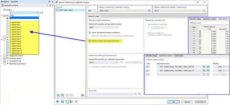 Výběr dílčích výsledků vybraných vlastních tvarů