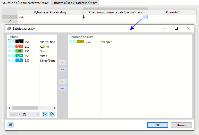 Definice vzájemně se vylučujících zatěžovacích stavů
