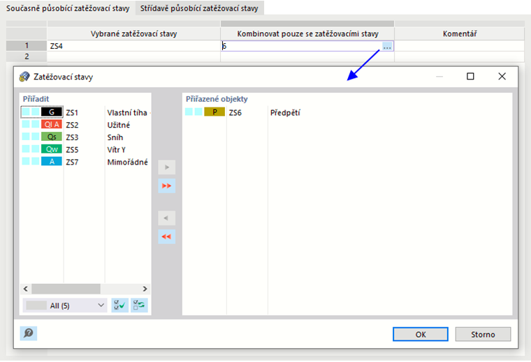 Definice vzájemně se vylučujících zatěžovacích stavů