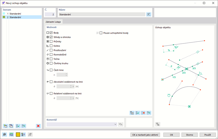 Dialogové okno „Nové uchopení objektu“
