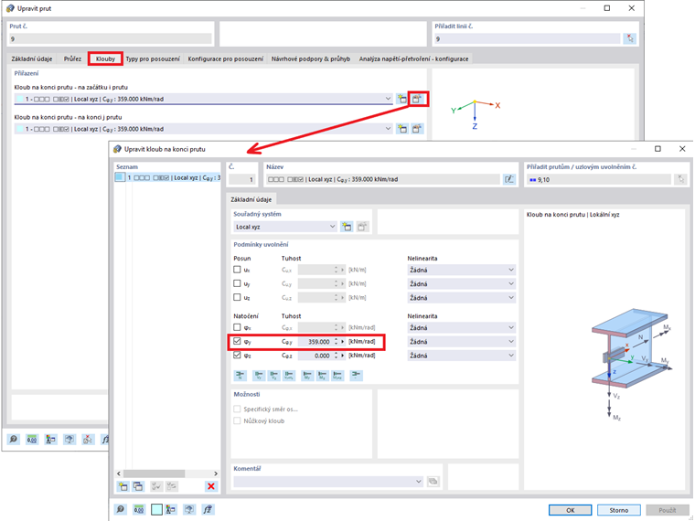 Použití torzní tuhosti z deformace průřezu hlavního nosníku Cθ,D,k úpravou kloubů na příčných nosnících